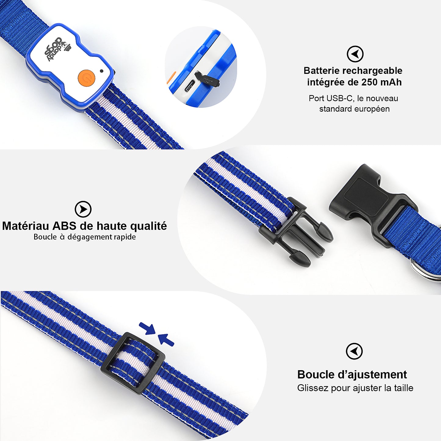 Collier lumineux rechargeable Dandy Dogs "GLOW"